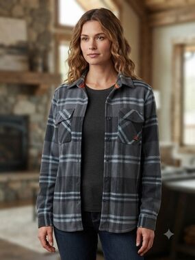 Realtree Women's Gray Plaid Sherpa Lined Shacket Size XXL